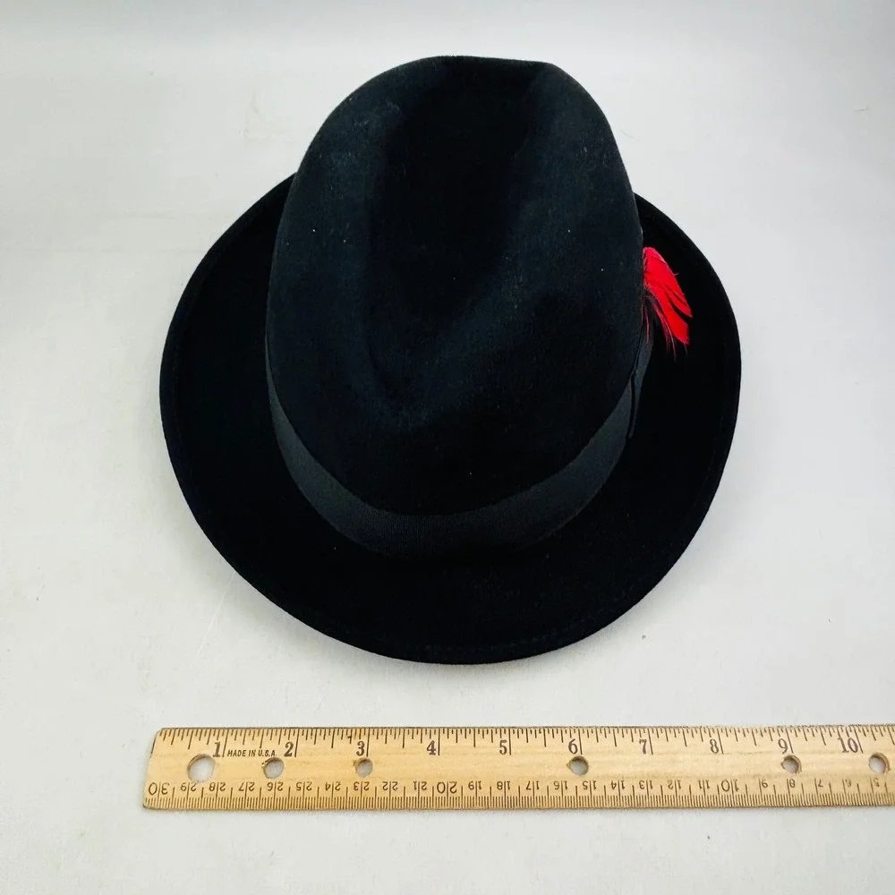 Vintage Royal Stetson Feather Fedora Hat Mens Size 7 1/2 Black Felt
